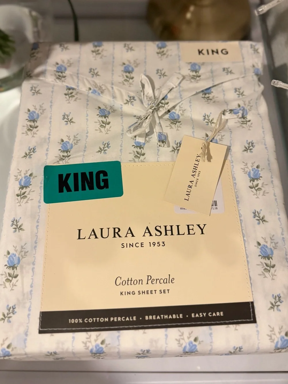 Laura Ashley King Sheet Set Sweet Buds Blue Floral 4pc Cottage Farmhouse Chic